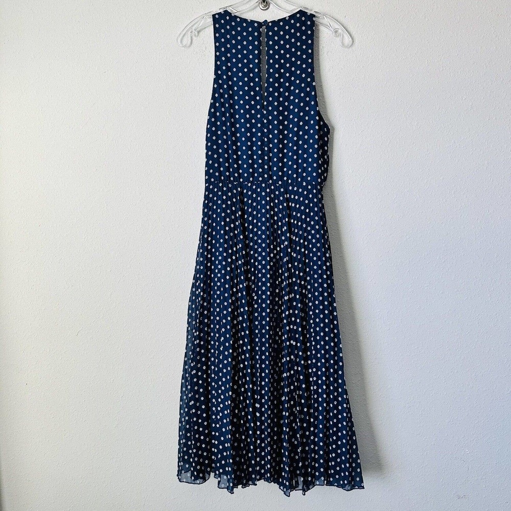 Eva Franko Blue W/ White Embroidered Flower Pleated Midi Dress - Picture 4 of 5